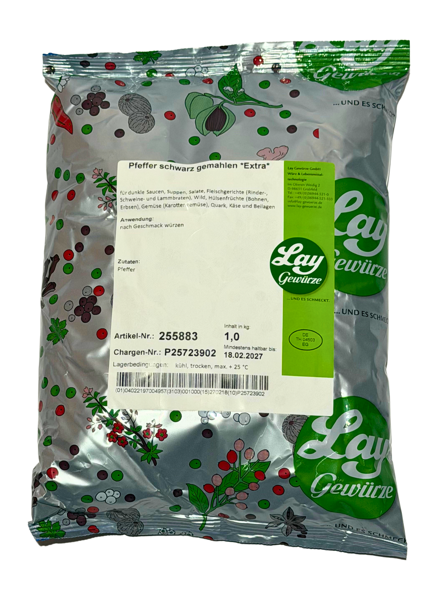 Lay Pfeffer Schwarz gemahlen Extra 1kg Beutel