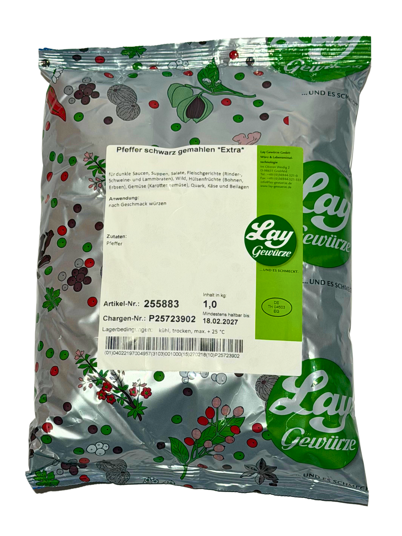 Lay Pfeffer Schwarz gemahlen Extra 1kg Beutel