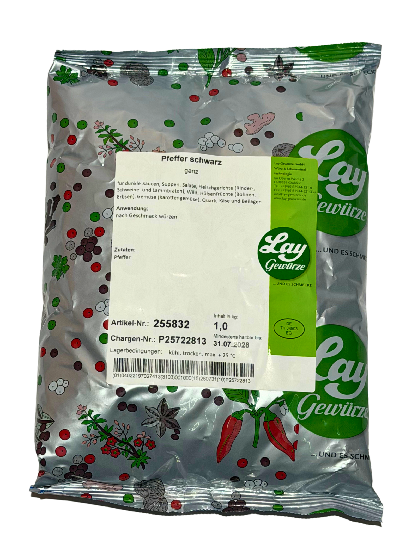 Lay Pfeffer Schwarz ganz 1kg Beutel
