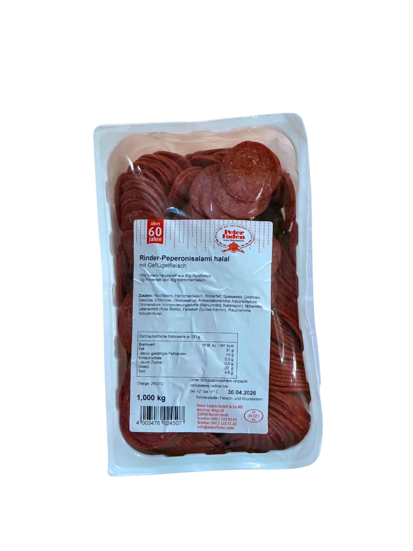 Rinder Peperonisalami Halal Kal. 40 1Kg geschnitten