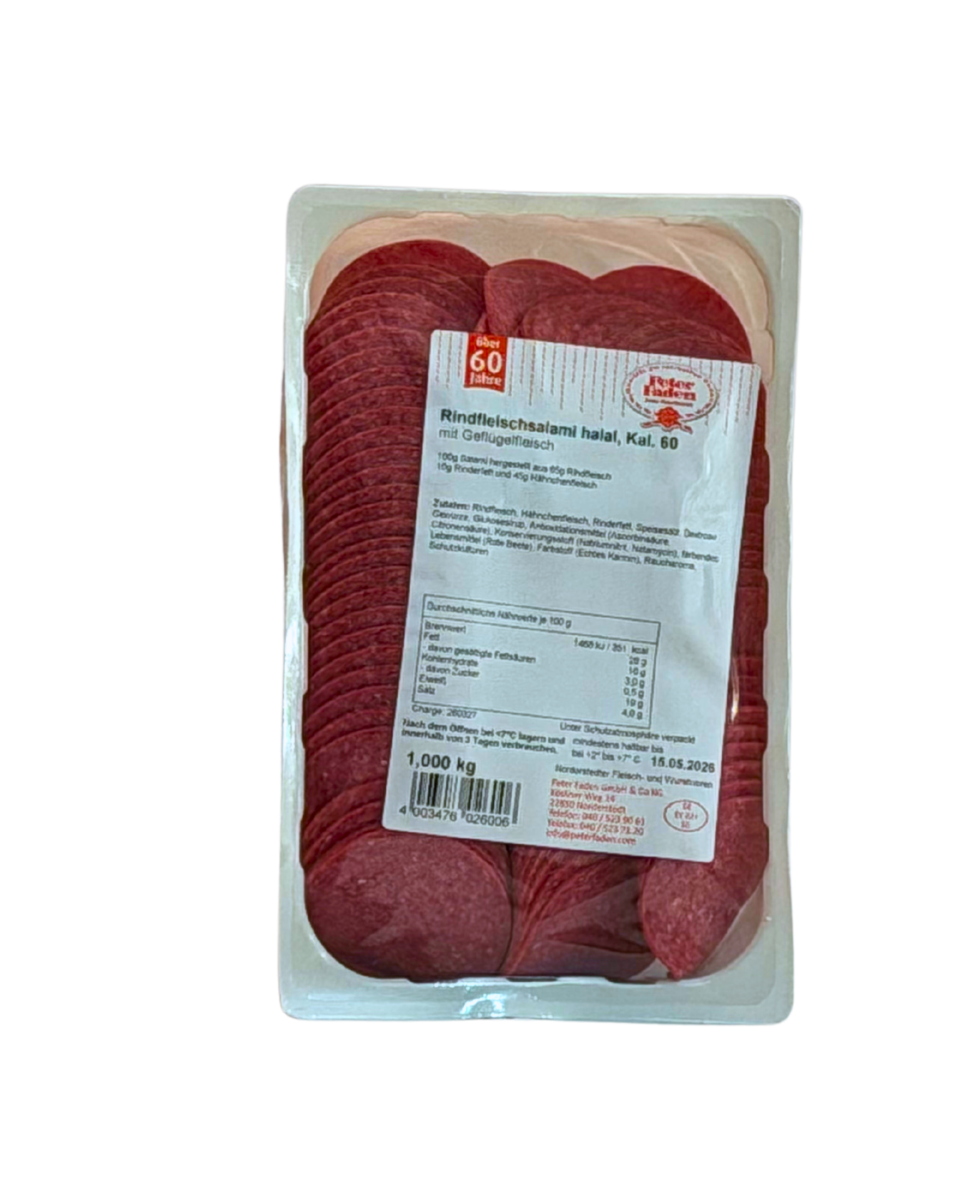 Halal Rindfleischsalami 60 Kal 1Kg