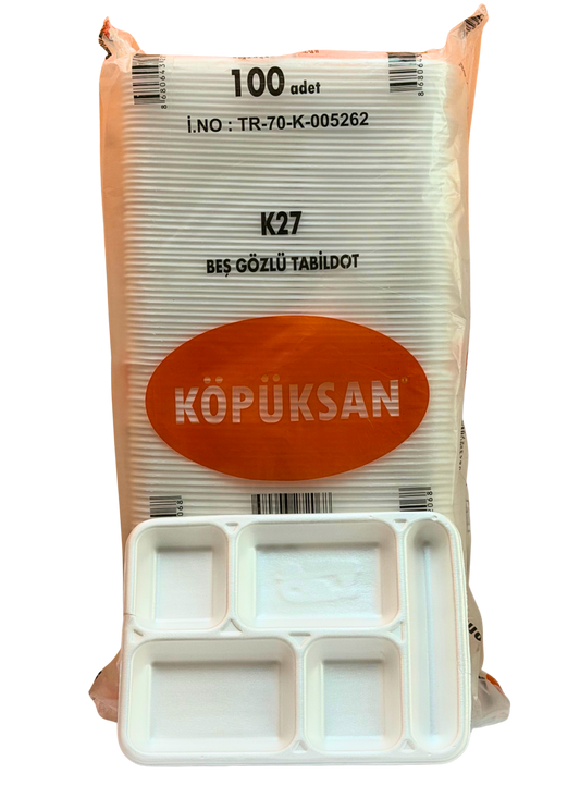 Bagasse Tablett 5 geteilt 100Stk. sterofom teller