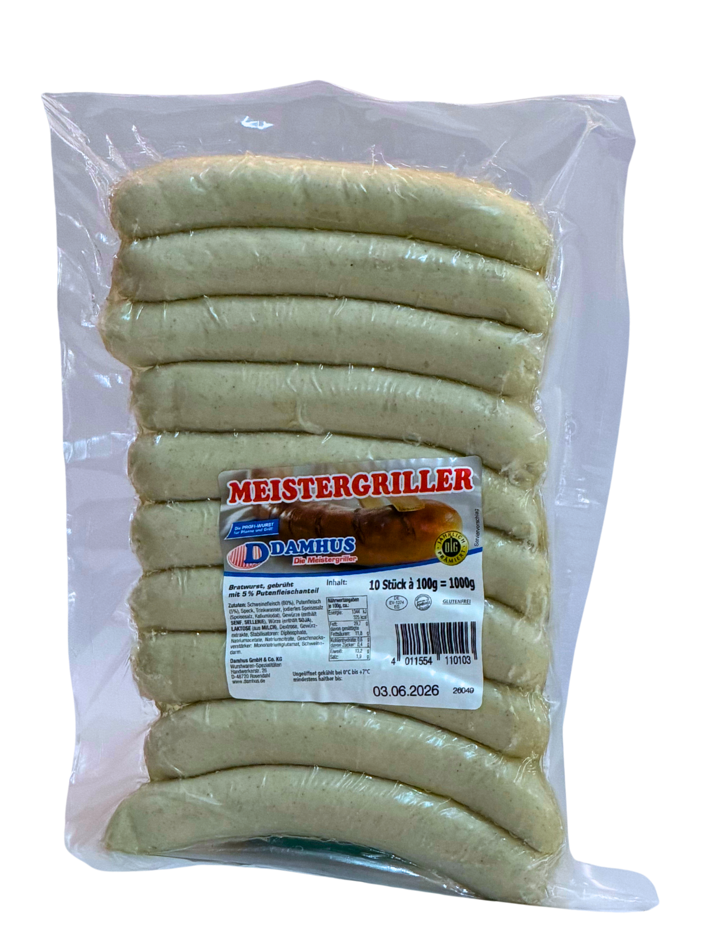 Bratwurst 10x100g Damhus Meistergrill